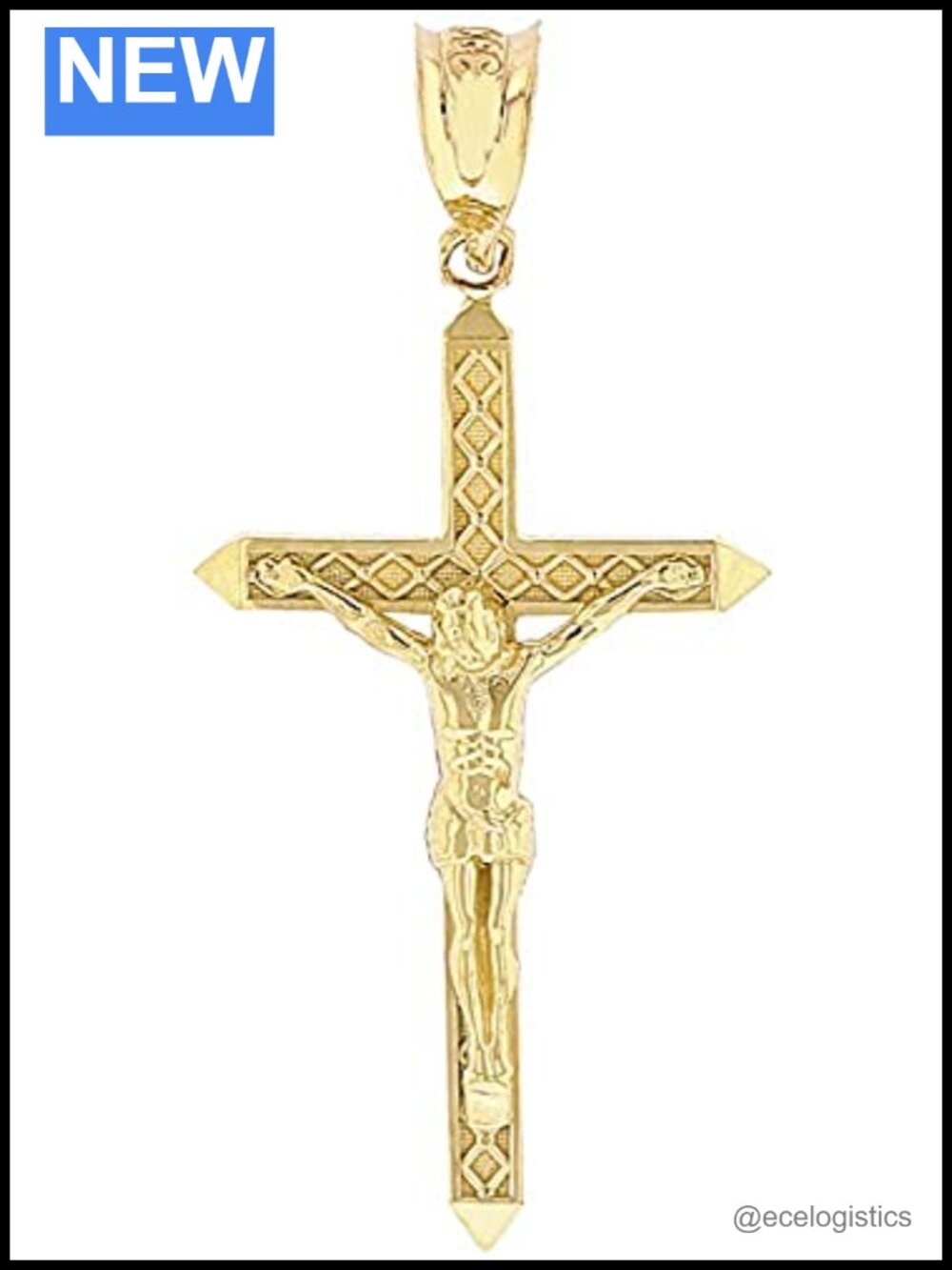 10K Yellow Gold Crucifix Passion of Christ Cross Pendant Charm 1-5/8"